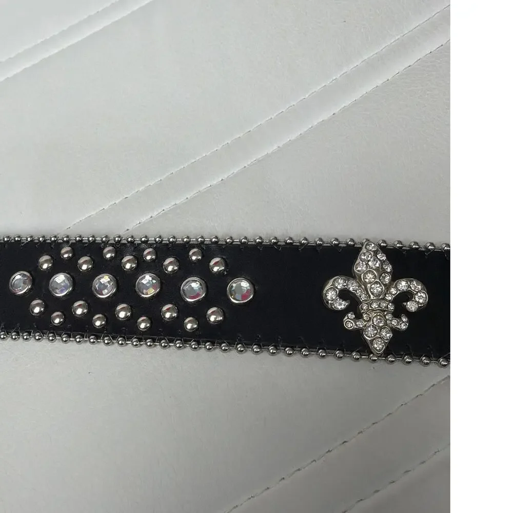 Leather Rhinestone Studded Western Belt Crystal Buckle Y2K Size S Festival Rodeo